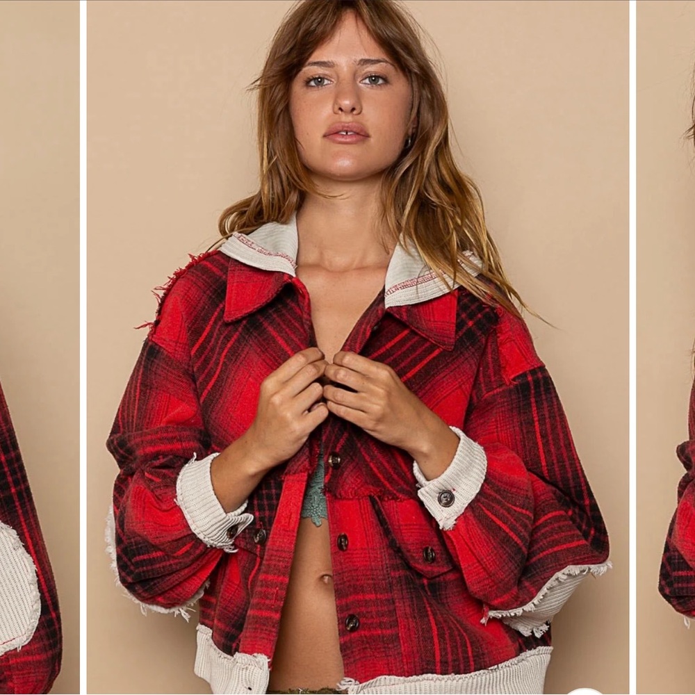 POL Never Plaid It So Well cropped shacket